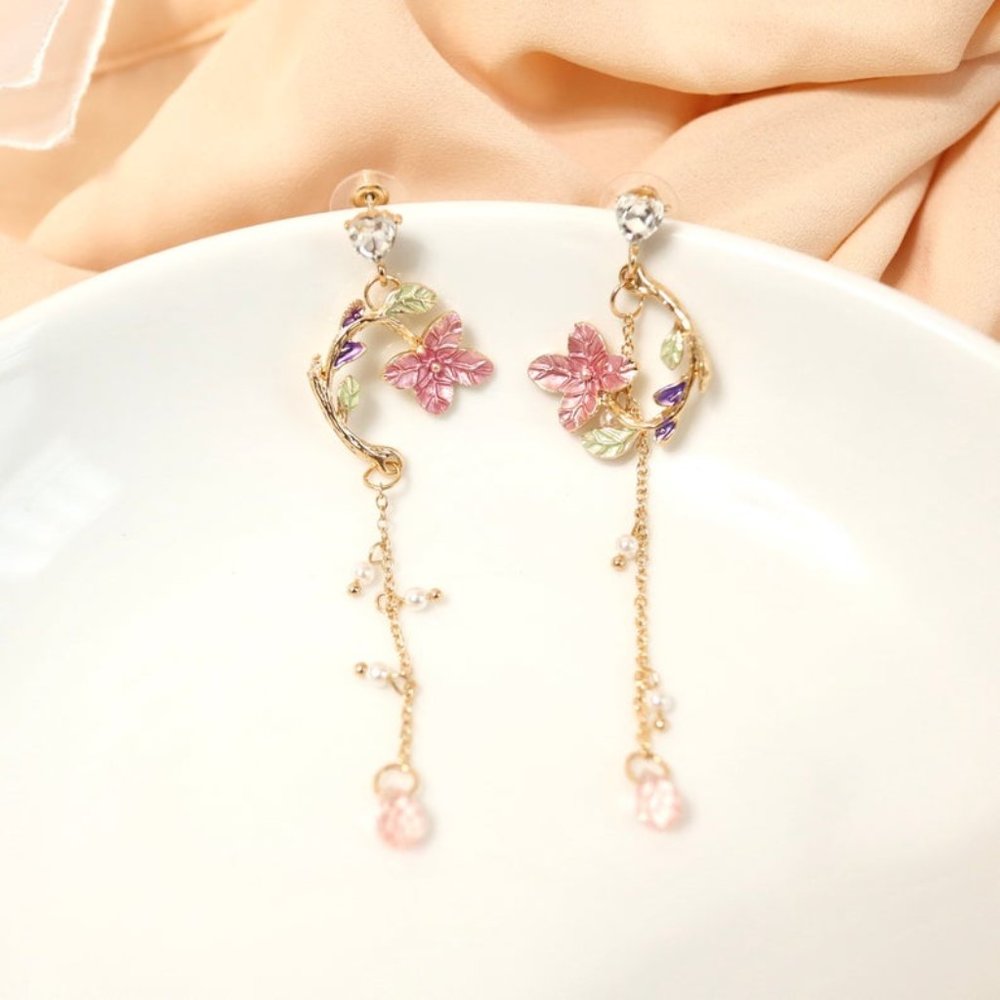 Candy Color Enamel Flower Earrings Gold